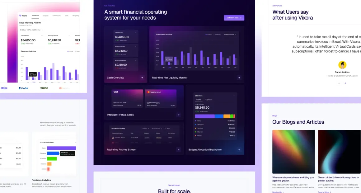 Vixora website sections